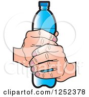 Clipart Of A Hand Holding A Blue Water Bottle Royalty Free Vector Illustration by Lal Perera