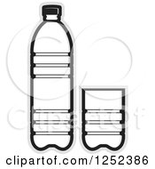Clipart Of A Black And White Water Bottle And Cup And Gray Outline Royalty Free Vector Illustration
