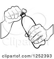 Clipart Of A Black And White Hand Opening A Water Bottle Royalty Free Vector Illustration by Lal Perera