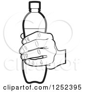 Clipart Of A Black And White Hand Holding A Water Bottle Royalty Free Vector Illustration
