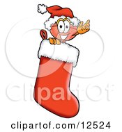 Poster, Art Print Of Sink Plunger Mascot Cartoon Character Wearing A Santa Hat Inside A Red Christmas Stocking