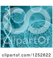 Poster, Art Print Of Blue Background Of A 3d Dna Strand And Viruses