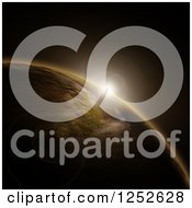 Clipart Of A 3d Background Of The Sun Rising Over A Planet Royalty Free Illustration by KJ Pargeter