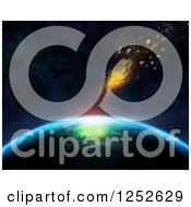 Clipart Of A 3d Meteorite Shooting Towards Planet Earth Royalty Free Illustration