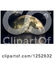 Clipart Of A 3d Ocean On A Foreign Planet With A Moon Royalty Free Illustration
