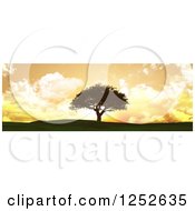 Poster, Art Print Of 3d Lone Tree On A Hill Against An Orange Sunset With Clouds