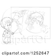 Poster, Art Print Of Black And White School Boy Pointing To A Map