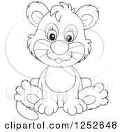 Clipart Of A Black And White Cute Lion Cub Sitting Royalty Free Vector Illustration by Alex Bannykh