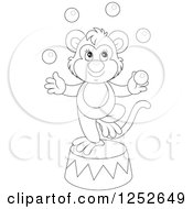 Poster, Art Print Of Black And White Circus Monkey Juggling Balls On A Podium