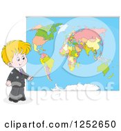 Poster, Art Print Of Blond Caucasian School Boy Pointing To A Map