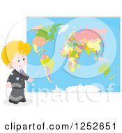 Poster, Art Print Of Blond White School Boy Pointing To A Map