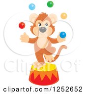 Clipart Of A Circus Monkey Juggling Balls On A Podium Royalty Free Vector Illustration