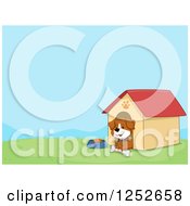 Dog With A Bone In His House With Text Space