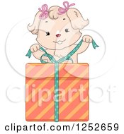 Poster, Art Print Of Cute Dog Unwrapping A Birthday Gift