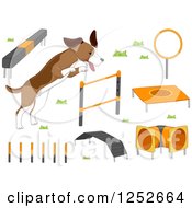 Clipart Of A Dog With Agility Course Items Royalty Free Vector Illustration by BNP Design Studio