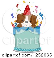 Poster, Art Print Of Happy Puppy Dog On A Birthday Cake