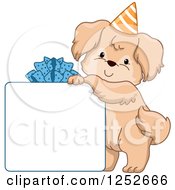 Poster, Art Print Of Cute Dog Resting On A Gift Box Sign