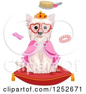 Poster, Art Print Of Spoiled Dog Sitting On A Pillow With Grooming Accessories