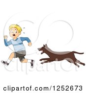 Blond Caucasian Boy Running From An Attacking Dog