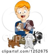 Poster, Art Print Of Happy White Boy With Puppies
