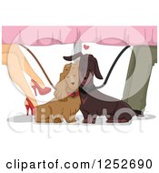 Poster, Art Print Of Dog Couple Cuddling Under A Table Beneath A Human Couple