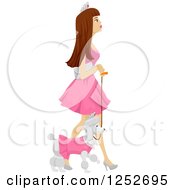 Poster, Art Print Of Brunette Caucasian Woman In A Princess Costume Walking Her Poodle