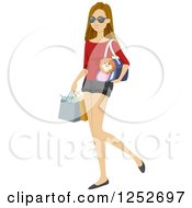 Poster, Art Print Of Young Caucasian Woman Carrying Her Dog In A Carrier While Shopping