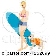 Clipart Of A Blond Caucasian Woman Going Surfing With Her Dog Royalty Free Vector Illustration by BNP Design Studio