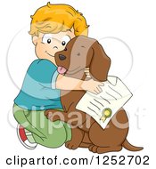 Poster, Art Print Of Caucasian Boy Hugging His Newly Adopted Dog