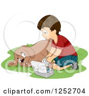 Brunette Caucasian Boy Playing Veterinarian With His Dog