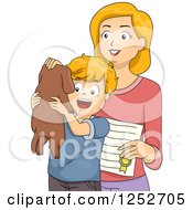 Poster, Art Print Of Caucasian Mother Giving Her Son A Puppy