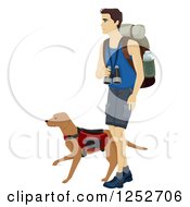 Poster, Art Print Of Caucasian Man Hiking With His Dog