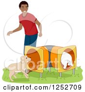 Poster, Art Print Of Black Man Running His Dogs Through An Agility Course Tunnel