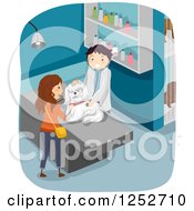 Poster, Art Print Of Caucasian Woman And Veterinarian Going Over A Check Up For Her Dog