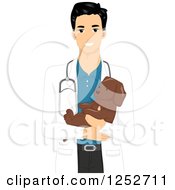 Poster, Art Print Of Handsome Veterinarian Man Holding A Puppy