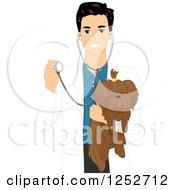 Poster, Art Print Of Handsome Male Veterinarian Holding A Dog And Stethoscope