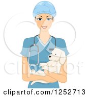 Clipart Of A Female Veterinarian Holding A Puppy Royalty Free Vector Illustration