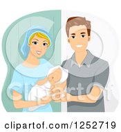 Poster, Art Print Of Caucasian Female Doctor Handing A Newborn To The Father