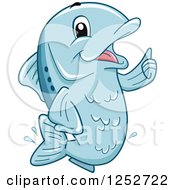Clipart Of A Blue Fish Holding A Thumb Up Royalty Free Vector Illustration