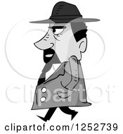Clipart Of A Grayscale Mafia Mobster Man Walking Royalty Free Vector Illustration