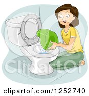Brunette Caucasian Mother Emptying A Potty Training Bowl