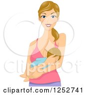 Blond Caucasian Mother Breastfeeding Her Invant