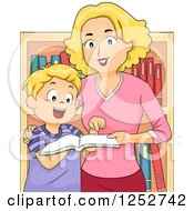 Poster, Art Print Of Blond Caucasian Mother And Son Looking At Books In A Store
