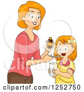 Poster, Art Print Of Red Haired Caucasian Mother Giving Her Daughter Liquid Vitamins