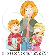 Poster, Art Print Of Red Haired Caucasian Mother Getting Her Children Ready For Nap Time