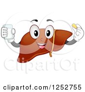 Poster, Art Print Of Liver Character With Water And A Pill