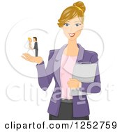Clipart Of A Blond White Wedding Planner Woman With A Cake Topper In Her Hand Royalty Free Vector Illustration