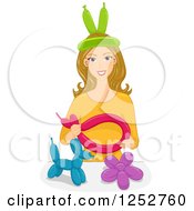 Poster, Art Print Of Happy Caucasian Blond Woman Shaping Balloons