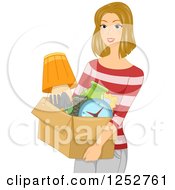 Blond Caucasian Woman Carrying A Box Of Belongings