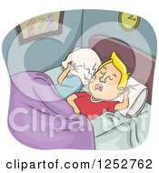 Poster, Art Print Of Caucasian Wife Covering Her Head While Her Husband Snores Loudly